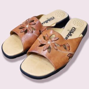Cobbie Cuddlers Womens Brown Leather Fairy Slides Flowers Wedges Sandals 9.5